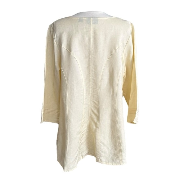 AVENUE Pale Yellow Pintuck Linen Blend Tunic Blouse Mother of Pearl Button Front - Picture 7 of 14